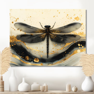 Golden Dragon Fly Flight Of Elegance - Dragonfly Living Room Wall Art